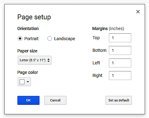 Page setup