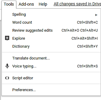 tools in google docs