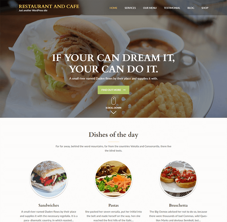 Restaurant and Cafe WordPress Theme