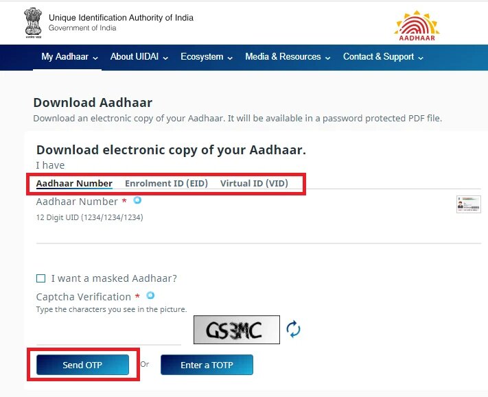 Aadhar Card Download By Aadhaar Number Only